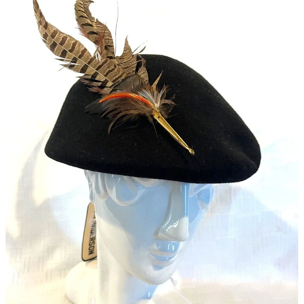 Don Anderson Black Felt Hat w/ Peacock Feathers NOS NWT - Read Description